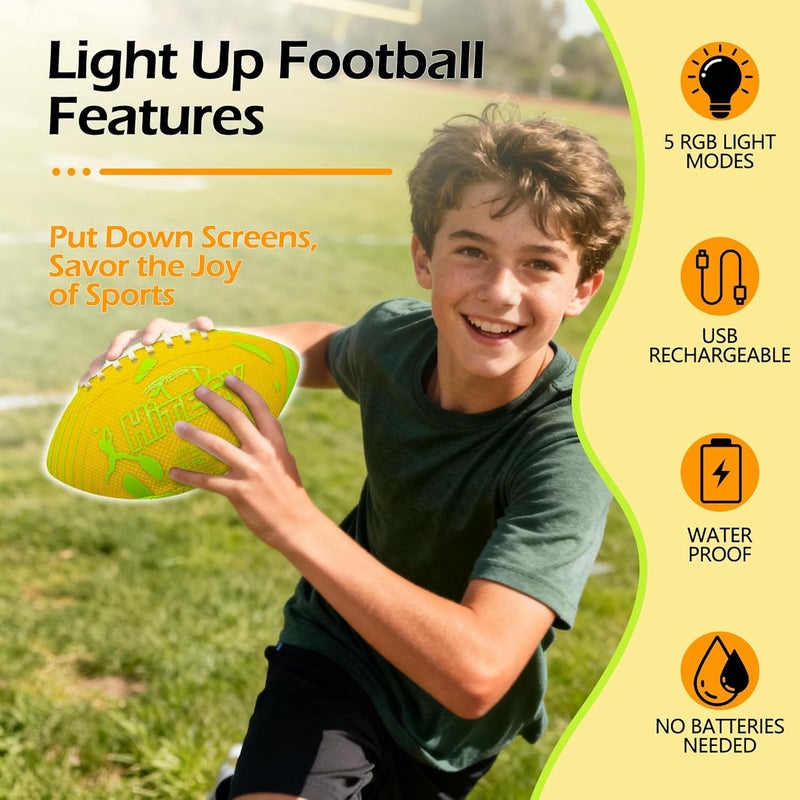 MPMVP Glow in The Dark Football Light Up Football | USB-C Rechargeable LED Ball with Pump | Night Game Ball for Indoor & Outdoor Play | Gift Ready for Boys & Kids - Image 2